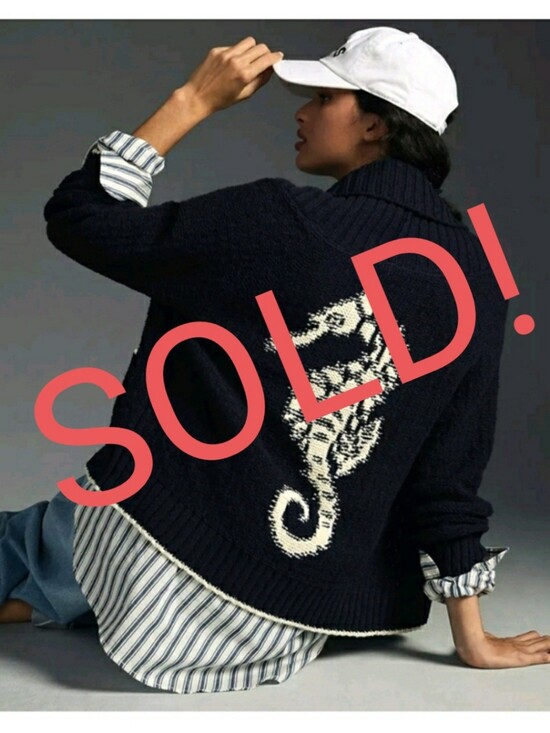Anthropologie Sweaters - Anthropologie Maeve Seahorse Cardigan Sweater, Size M, Blue, White *NEW & RARE!*